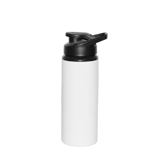 A white plastic shaker bottle with a black flip-top lid, shown on a plain white background.